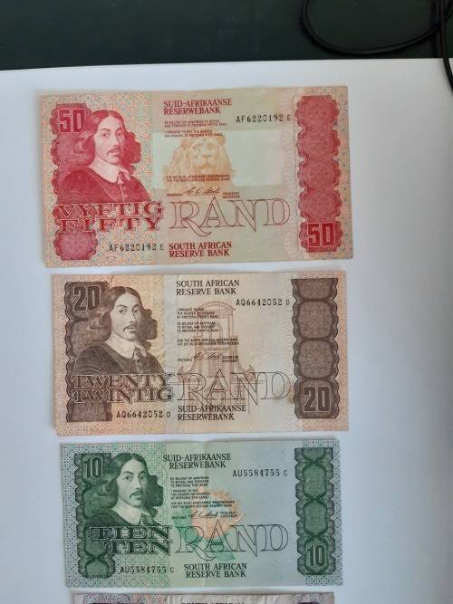 Set of R2, R5, R10, R20 and R50 Chris Stals South African Banknotes